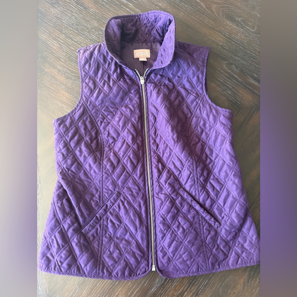 Chico's Deep Purple Quilted Zip-Up Vest Size 0 Small Spring, Fall Winter